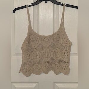 Crochet Lace Beige Tank Top